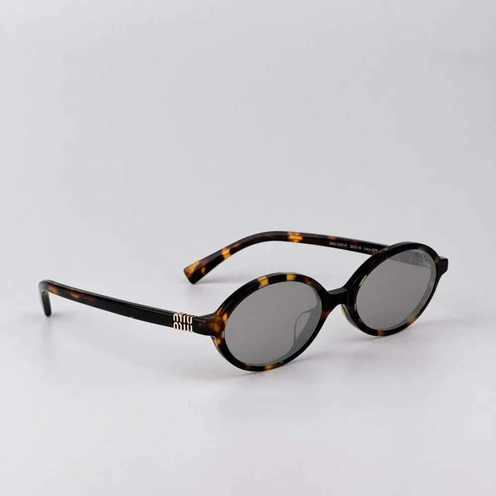 Miu Miu REGARD MU04ZSF Sunglasses – Havana Oval Grey Mirror Silver | Model VAU07